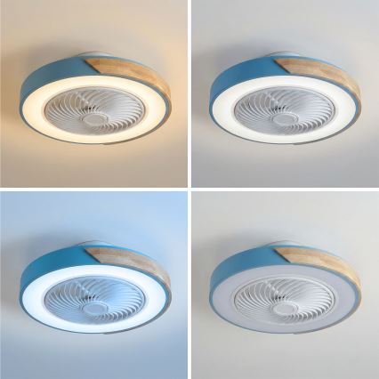 Brilagi - LED Dæmpbar loftlampe med ventilator LED/38W/230V 3000-6500K 3000-6500K pr. 50 cm blå/eg + fjernbetjening