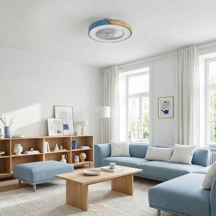 Brilagi - LED Dæmpbar loftlampe med ventilator LED/38W/230V 3000-6500K 3000-6500K pr. 50 cm blå/eg + fjernbetjening