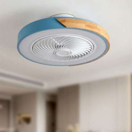 Brilagi - LED Dæmpbar loftlampe med ventilator LED/38W/230V 3000-6500K 3000-6500K pr. 50 cm blå/eg + fjernbetjening