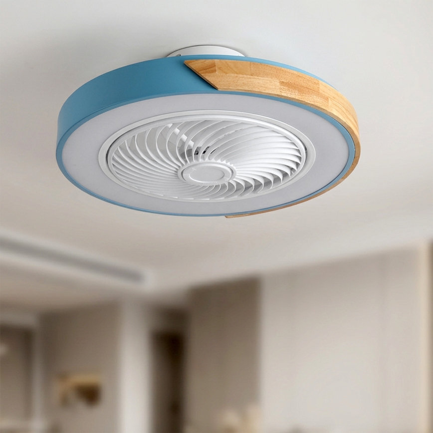 Brilagi - LED Dæmpbar loftlampe med ventilator LED/38W/230V 3000-6500K 3000-6500K pr. 50 cm blå/eg + fjernbetjening