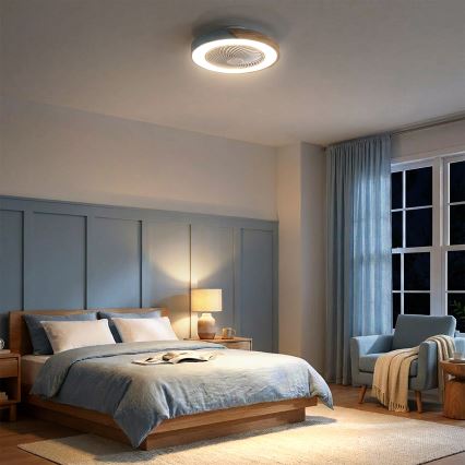Brilagi - LED Dæmpbar loftlampe med ventilator LED/38W/230V 3000-6500K 3000-6500K pr. 50 cm blå/eg + fjernbetjening