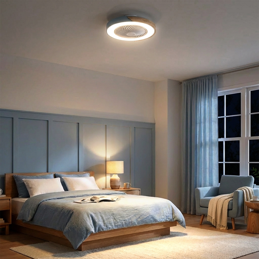 Brilagi - LED Dæmpbar loftlampe med ventilator LED/38W/230V 3000-6500K 3000-6500K pr. 50 cm blå/eg + fjernbetjening