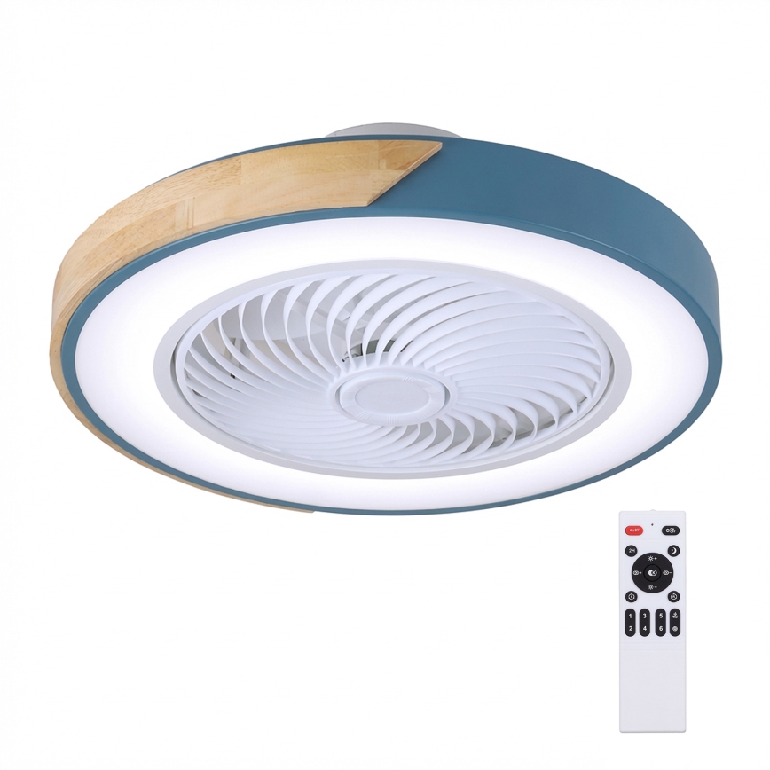 Brilagi - LED Dæmpbar loftlampe med ventilator LED/38W/230V 3000-6500K 3000-6500K pr. 50 cm blå/eg + fjernbetjening