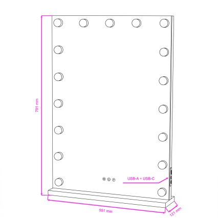 BRILAGI - LED Dæmpbart makeupspejl HOLLYWOOD LED/15W/230V CCT + 2x USB 55x77 cm hvid
