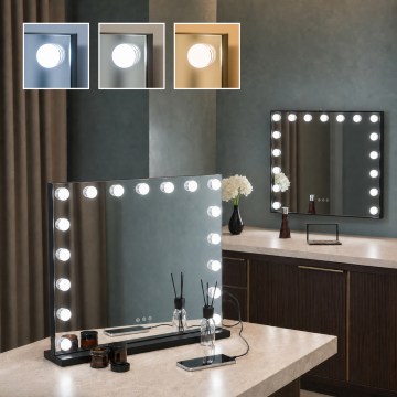 BRILAGI - LED dæmpbart make-up-spejl HOLLYWOOD LED/15W/230V CCT + 2x USB 60x50 cm sort