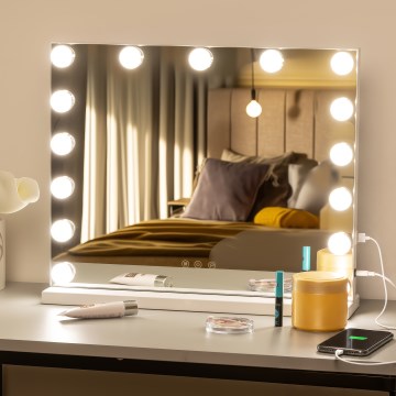 BRILAGI - LED Dæmpbart make-up-spejl HOLLYWOOD LED/15W/230V CCT + USB hvid