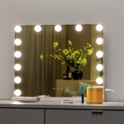 BRILAGI - LED Dæmpbart make-up-spejl HOLLYWOOD LED/15W/230V CCT + USB hvid