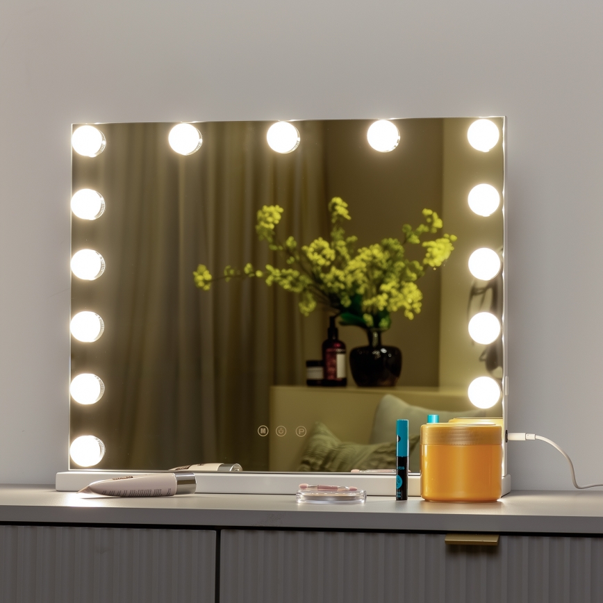 BRILAGI - LED Dæmpbart make-up-spejl HOLLYWOOD LED/15W/230V CCT + USB hvid