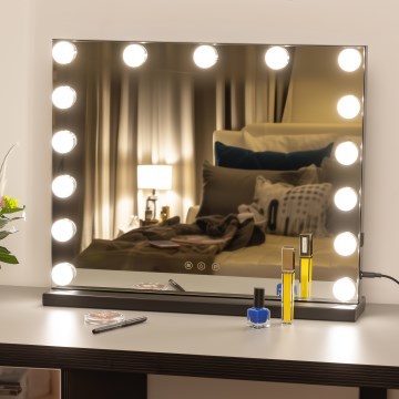 BRILAGI - LED Dæmpbart makeup-spejl HOLLYWOOD LED/15W/230V CCT + USB sort
