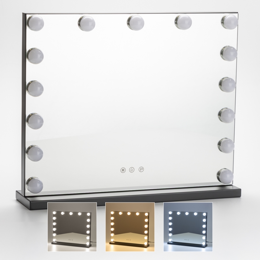 BRILAGI - LED Dæmpbart makeup-spejl HOLLYWOOD LED/15W/230V CCT + USB sort