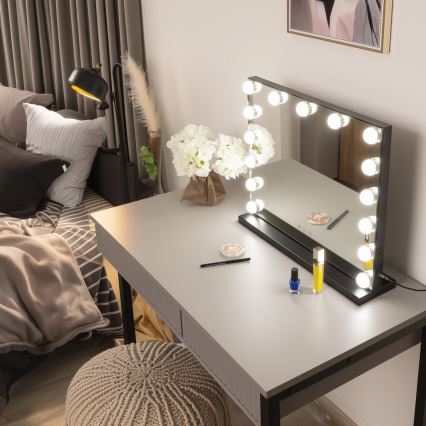 BRILAGI - LED Dæmpbart makeup-spejl HOLLYWOOD LED/15W/230V CCT + USB sort