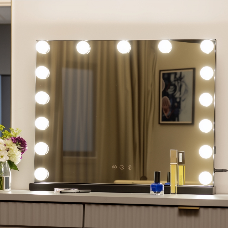 BRILAGI - LED Dæmpbart makeup-spejl HOLLYWOOD LED/15W/230V CCT + USB sort