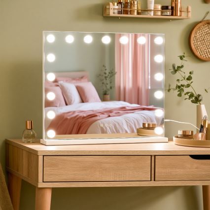 BRILAGI - Dæmpbart LED-makeup-spejl HOLLYWOOD LED/15W/230V CCT + 2x USB 60x50 cm hvid