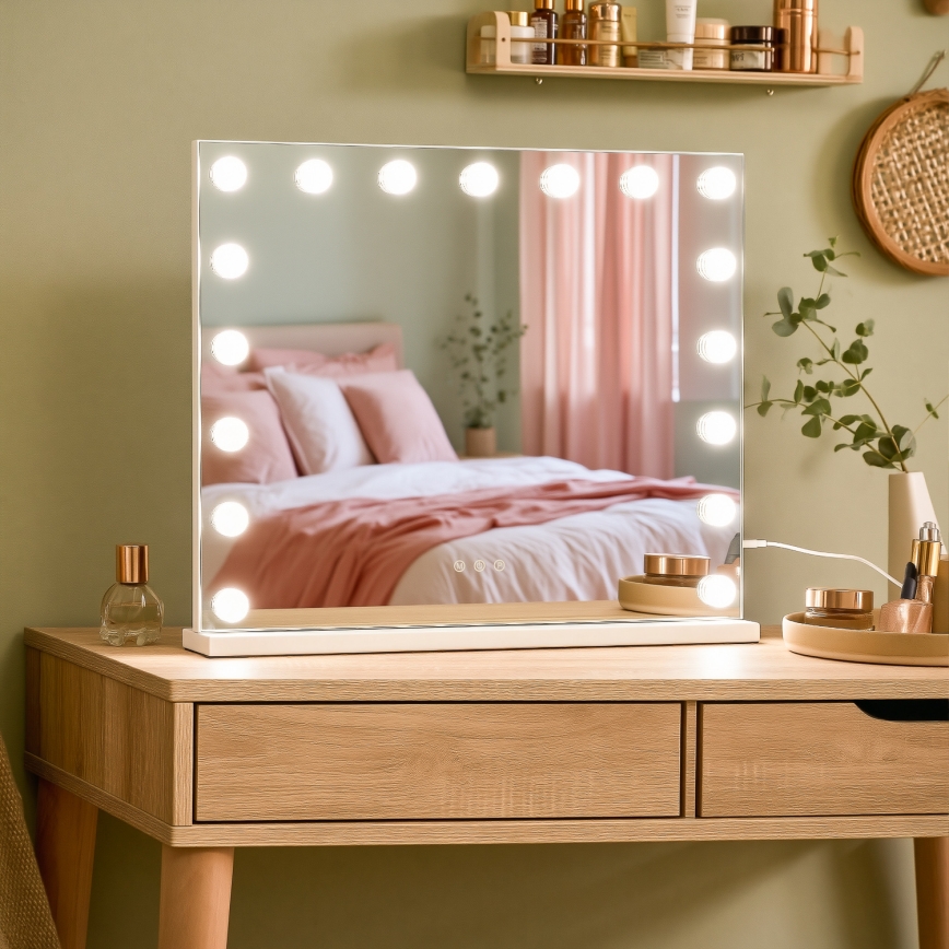 BRILAGI - Dæmpbart LED-makeup-spejl HOLLYWOOD LED/15W/230V CCT + 2x USB 60x50 cm hvid