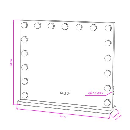 BRILAGI - Dæmpbart LED-makeup-spejl HOLLYWOOD LED/15W/230V CCT + 2x USB 60x50 cm hvid