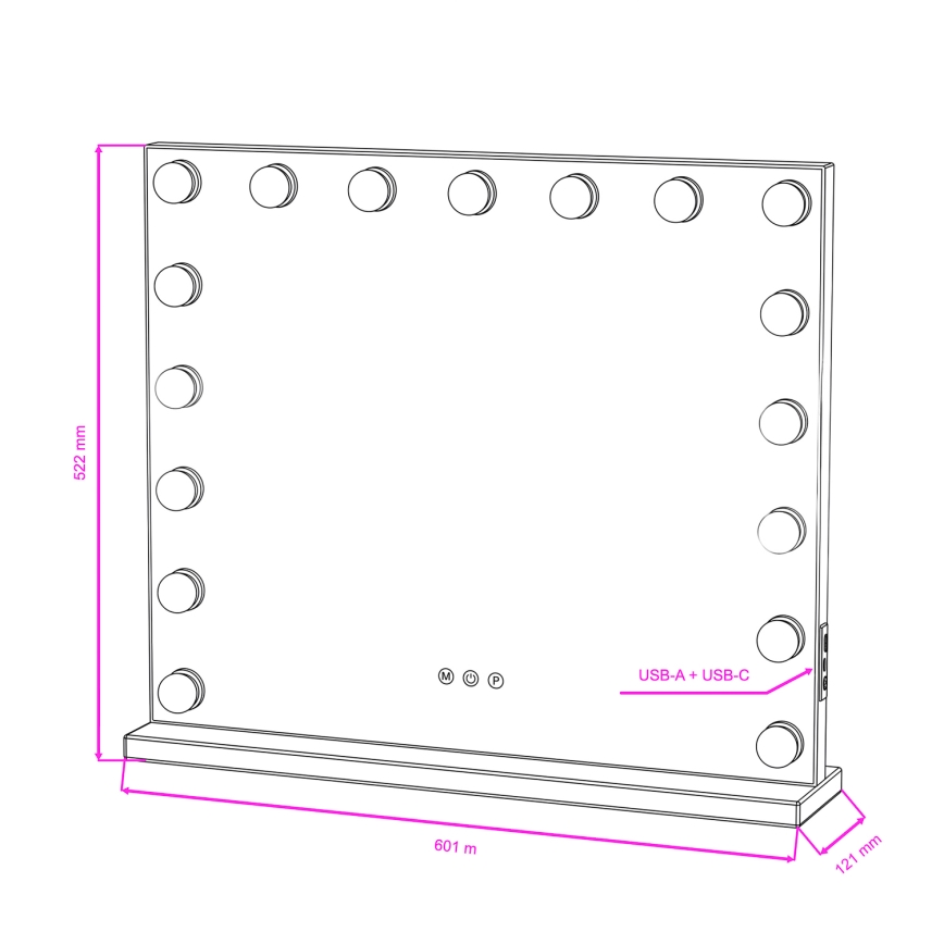 BRILAGI - Dæmpbart LED-makeup-spejl HOLLYWOOD LED/15W/230V CCT + 2x USB 60x50 cm hvid