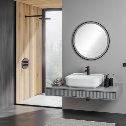 Brilagi - LED dæmpbart opvarmet badeværelsesspejl med indbygget belysning ALU PRO LED/18W/230V Ø 60 cm 3000/4000/6500K IP44 sort CRI 90