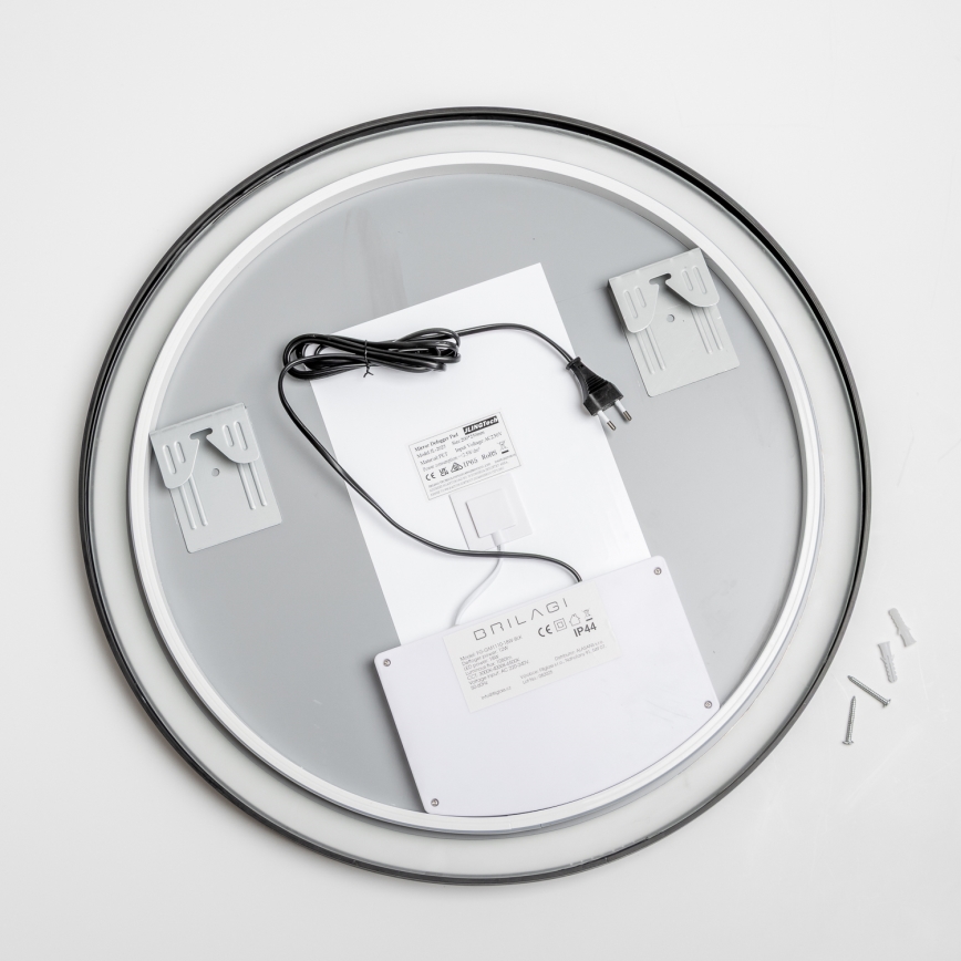 Brilagi - LED dæmpbart opvarmet badeværelsesspejl med indbygget belysning ALU PRO LED/18W/230V Ø 60 cm 3000/4000/6500K IP44 sort CRI 90