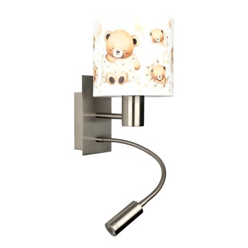 Brilagi - LED fleksibel børnevæglampe BOBO 1xE27/25W/230V + LED/3W mat krom/hvid/bamser