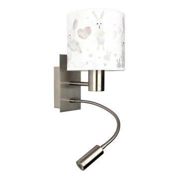 Brilagi - LED fleksibel børnevæglampe BOBO 1xE27/25W/230V + LED/3W mat krom/hvid/kaniner