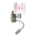 Brilagi - LED fleksibel børnevæglampe BOBO 1xE27/25W/230V + LED/3W mat krom/hvid/lyserød/balletmotiver