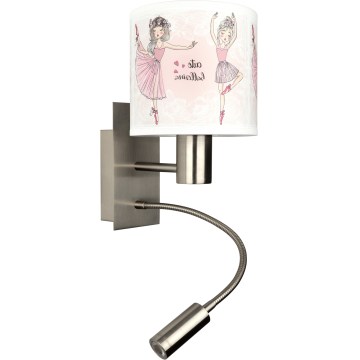 Brilagi - LED fleksibel børnevæglampe BOBO 1xE27/25W/230V + LED/3W mat krom/hvid/lyserød/balletmotiver