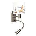 Brilagi - LED fleksibel børnevæglampe BOBO 1xE27/25W/230V + LED/3W mat krom/hvid/med dyremotiv