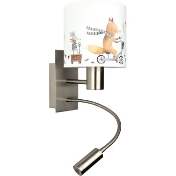 Brilagi - LED fleksibel børnevæglampe BOBO 1xE27/25W/230V + LED/3W mat krom/hvid/med dyremotiv