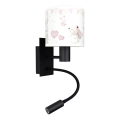 Brilagi - LED fleksibel børnevæglampe BOBO 1xE27/25W/230V + LED/3W sort/creme/kaninmotiver