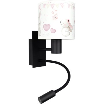 Brilagi - LED fleksibel børnevæglampe BOBO 1xE27/25W/230V + LED/3W sort/creme/kaninmotiver