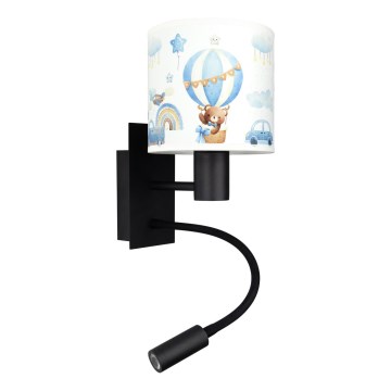 Brilagi - LED fleksibel børnevæglampe BOBO 1xE27/25W/230V + LED/3W sort/hvid/blå/bamser