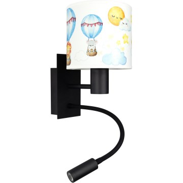 Brilagi - LED fleksibel børnevæglampe BOBO 1xE27/25W/230V + LED/3W sort/hvid/dyremotiv