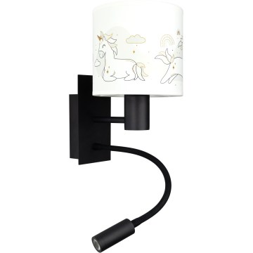 Brilagi - LED fleksibel børnevæglampe BOBO 1xE27/25W/230V + LED/3W sort/hvid/enhjørninger
