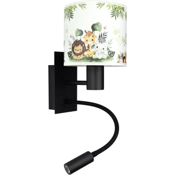 Brilagi - LED fleksibel børnevæglampe BOBO 1xE27/25W/230V + LED/3W sort/hvid/grøn/junglemotiv