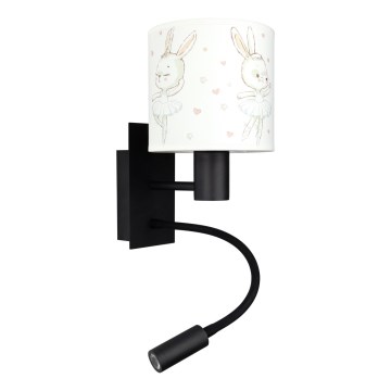Brilagi - LED fleksibel børnevæglampe BOBO 1xE27/25W/230V + LED/3W sort/hvid/kaniner