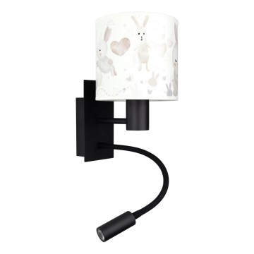 Brilagi - LED fleksibel børnevæglampe BOBO 1xE27/25W/230V + LED/3W sort/hvid/kaniner