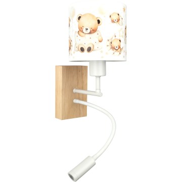Brilagi - LED fleksibel børnevæglampe BOBO WOOD 1xE27/25W/230V + LED/3W eg/hvid/bamser