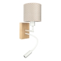 Brilagi - LED fleksibel børnevæglampe BOBO WOOD 1xE27/25W/230V + LED/3W eg/hvid/beige/prikker