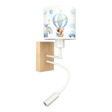 Brilagi - LED fleksibel børnevæglampe BOBO WOOD 1xE27/25W/230V + LED/3W eg/hvid/blå/bamser