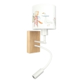 Brilagi - LED fleksibel børnevæglampe BOBO WOOD 1xE27/25W/230V + LED/3W eg/hvid/dyremotiv
