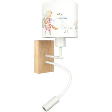 Brilagi - LED fleksibel børnevæglampe BOBO WOOD 1xE27/25W/230V + LED/3W eg/hvid/dyremotiv