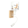 Brilagi - LED fleksibel børnevæglampe BOBO WOOD 1xE27/25W/230V + LED/3W eg/hvid/dyremotiv