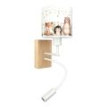 Brilagi - LED fleksibel børnevæglampe BOBO WOOD 1xE27/25W/230V + LED/3W eg/hvid/dyremotiv