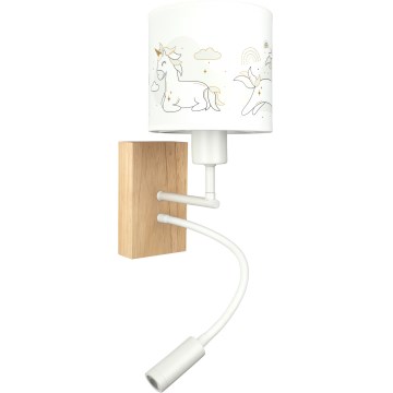 Brilagi - LED fleksibel børnevæglampe BOBO WOOD 1xE27/25W/230V + LED/3W eg/hvid/enhjørninge