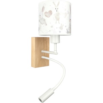 Brilagi - LED-fleksibel børnevæglampe BOBO WOOD 1xE27/25W/230V + LED/3W eg/hvid/kaniner