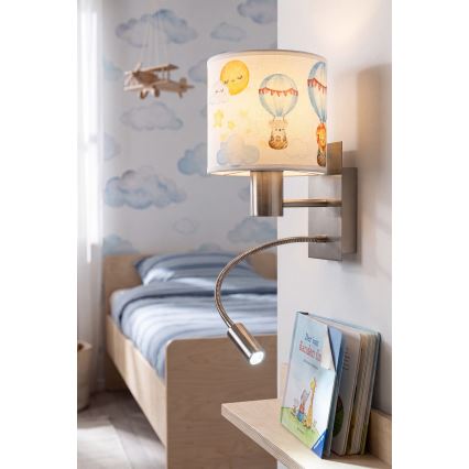 Brilagi - LED fleksibel væglampe til børn BOBO 1xE27/25W/230V + LED/3W mat krom/hvid/dyremotiv