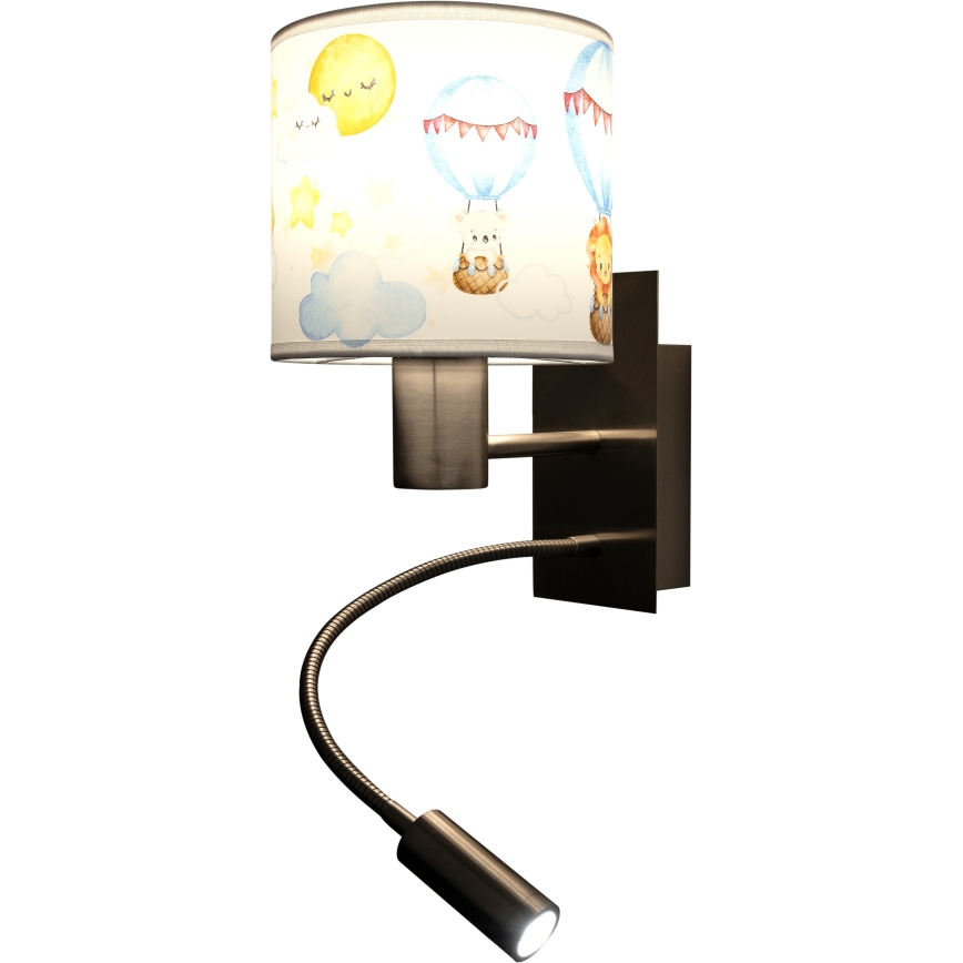 Brilagi - LED fleksibel væglampe til børn BOBO 1xE27/25W/230V + LED/3W mat krom/hvid/dyremotiv