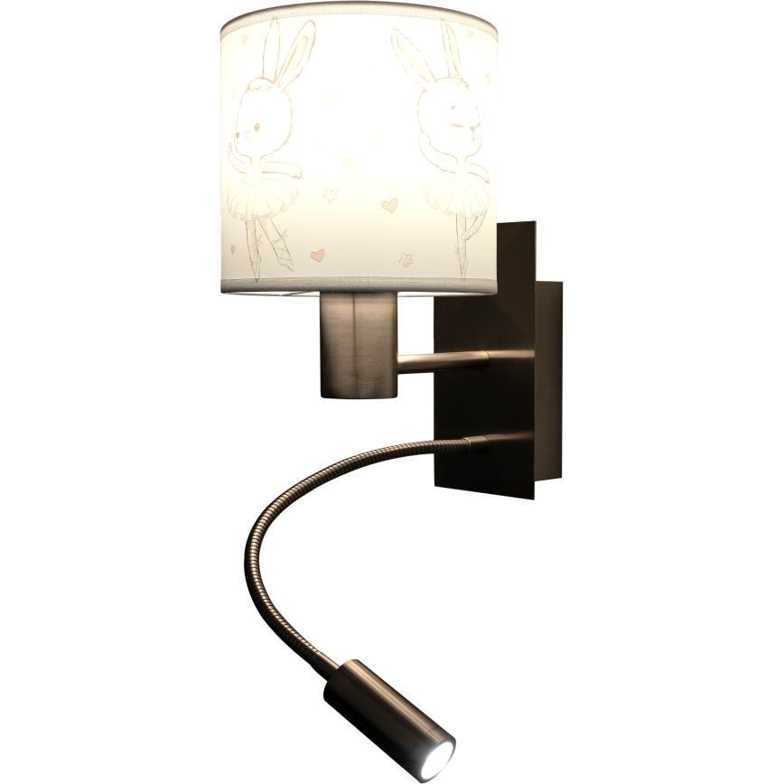 Brilagi - LED fleksibel børnevæglampe BOBO 1xE27/25W/230V + LED/3W mat krom/hvid/kaniner