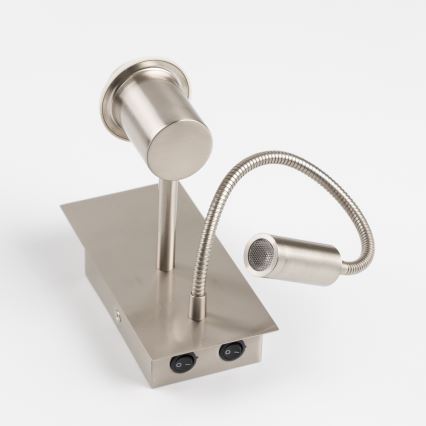 Brilagi - LED fleksibel børnevæglampe BOBO 1xE27/25W/230V + LED/3W mat krom/hvid/kaniner
