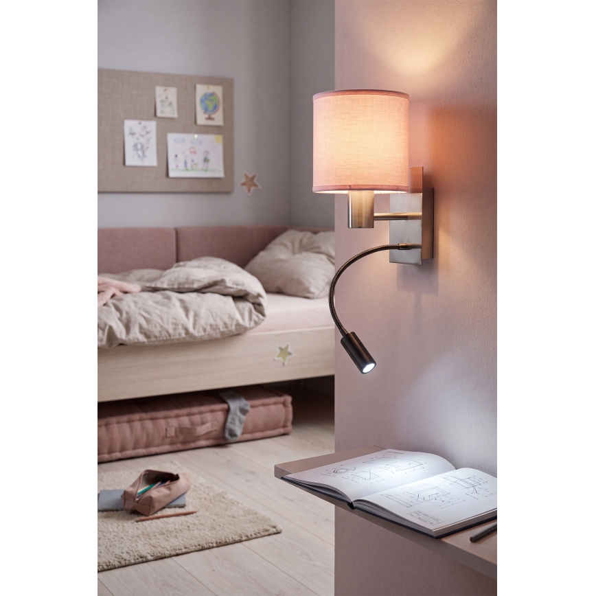 Brilagi - LED fleksibel væglampe BOBO 1xE27/25W/230V + LED/3W mat krom/rosa